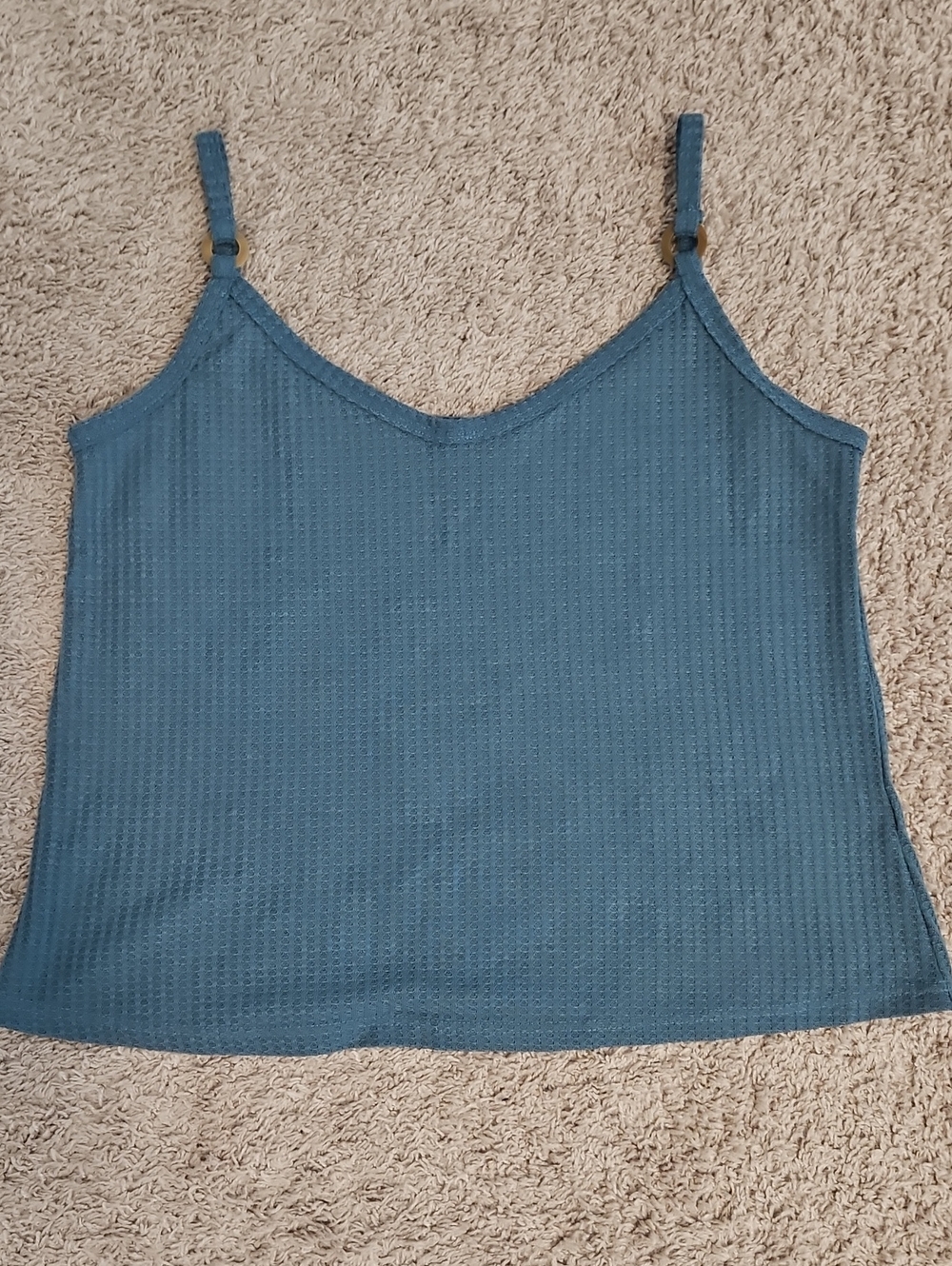 Waffle Knit Slate Blue V-Neck Camisole
